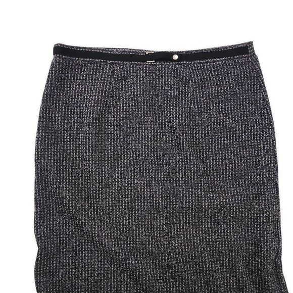 Emma & James Liz Claiborne Women's Size Large Black Gray Tweed Midi Split Skirt - Picture 2 of 4